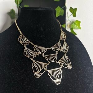 ✨ Gold Tone Geometric Bib Statement Necklace | Art Deco Style ✨